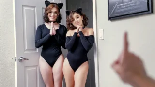 Hermanastras jugosas tomando medidas duras para ir a una fiesta de disfraces