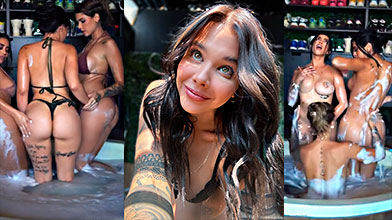 Kim Shantal y Grecia González en un rico tríos lesbico en el jacuzzi
