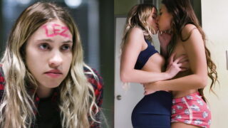 Lesbianas adolescentes teniendo sexo en el baño después de una fiesta de pijamas por primera vez